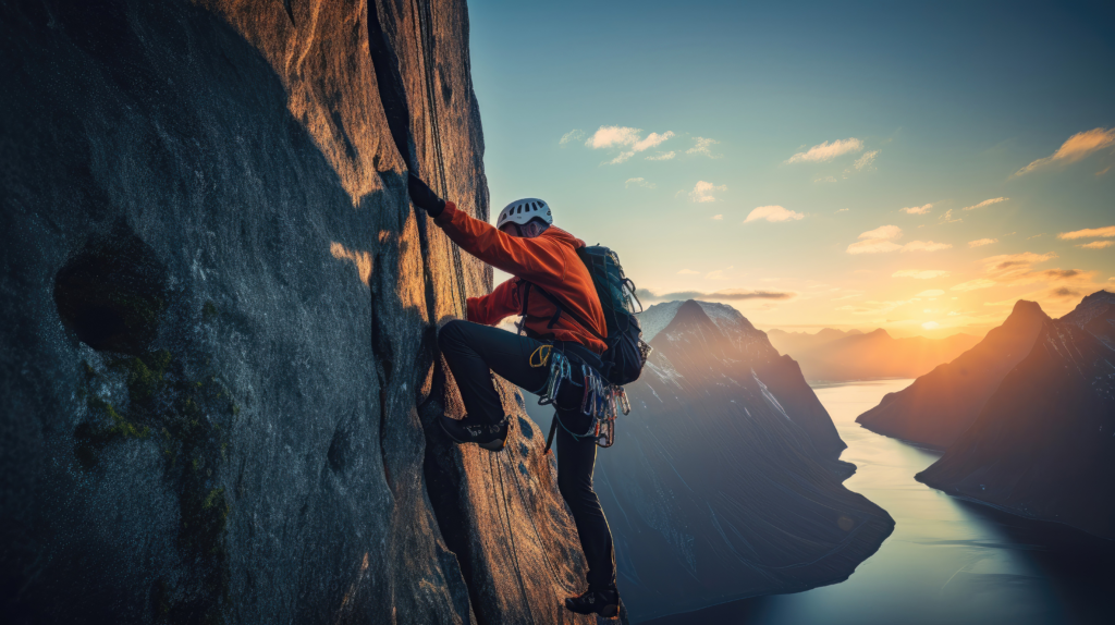 Man climbing cliff